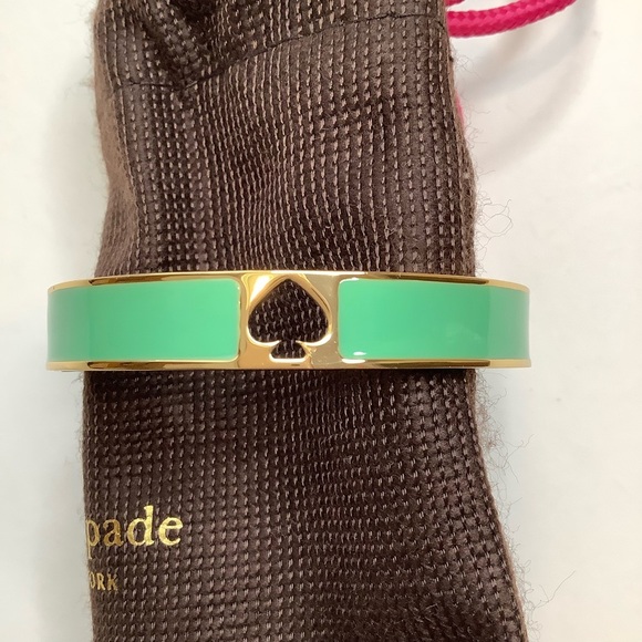 KATE SPADE Hole Punch Spade Hinge Bangle Aqua/Gold - Picture 1 of 13